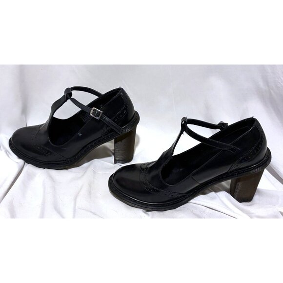 Dr Martens Karishma Brogue T Bar T Strap Heels Leather Airwair Black US 6 EU 37 - Picture 4 of 8
